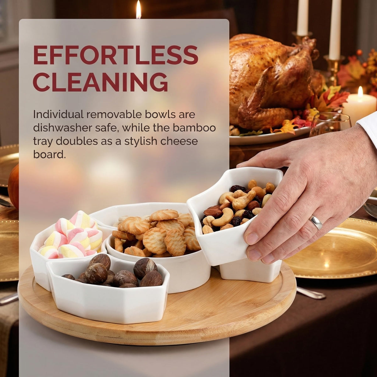 SOUJOY 360° rotation base lets guests reach foods without reaching.