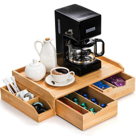 SOUJOY bamboo drawer organizer for coffee pods on the counter