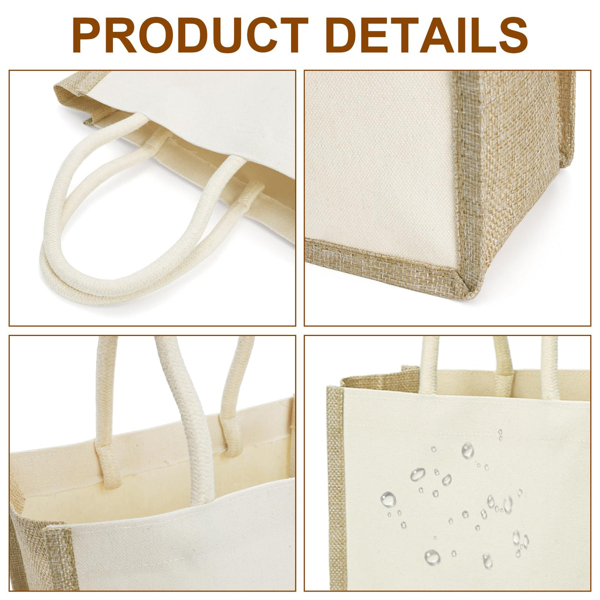 SOUJOY burlap tote with wide bottom helps stand upright and load bulky items.