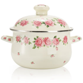 SOUJOY enamel stockpot with lid, 2.8 qt, ideal for family soups.