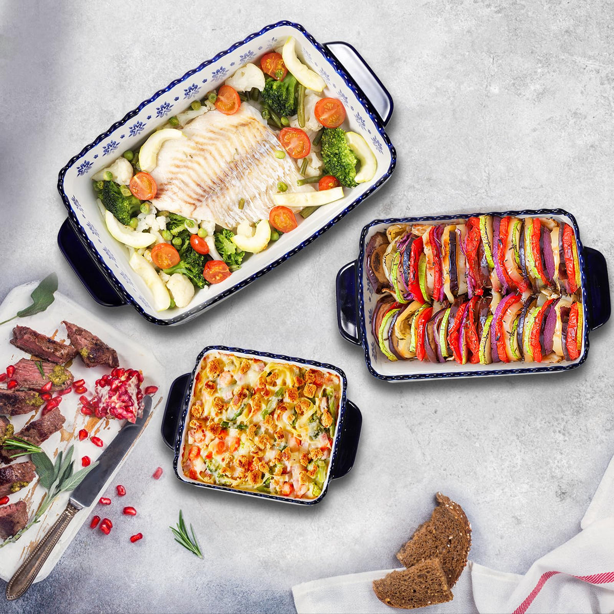 SOUJOY porcelain bakeware on table ready to serve