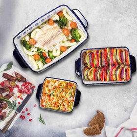 SOUJOY porcelain bakeware on table ready to serve