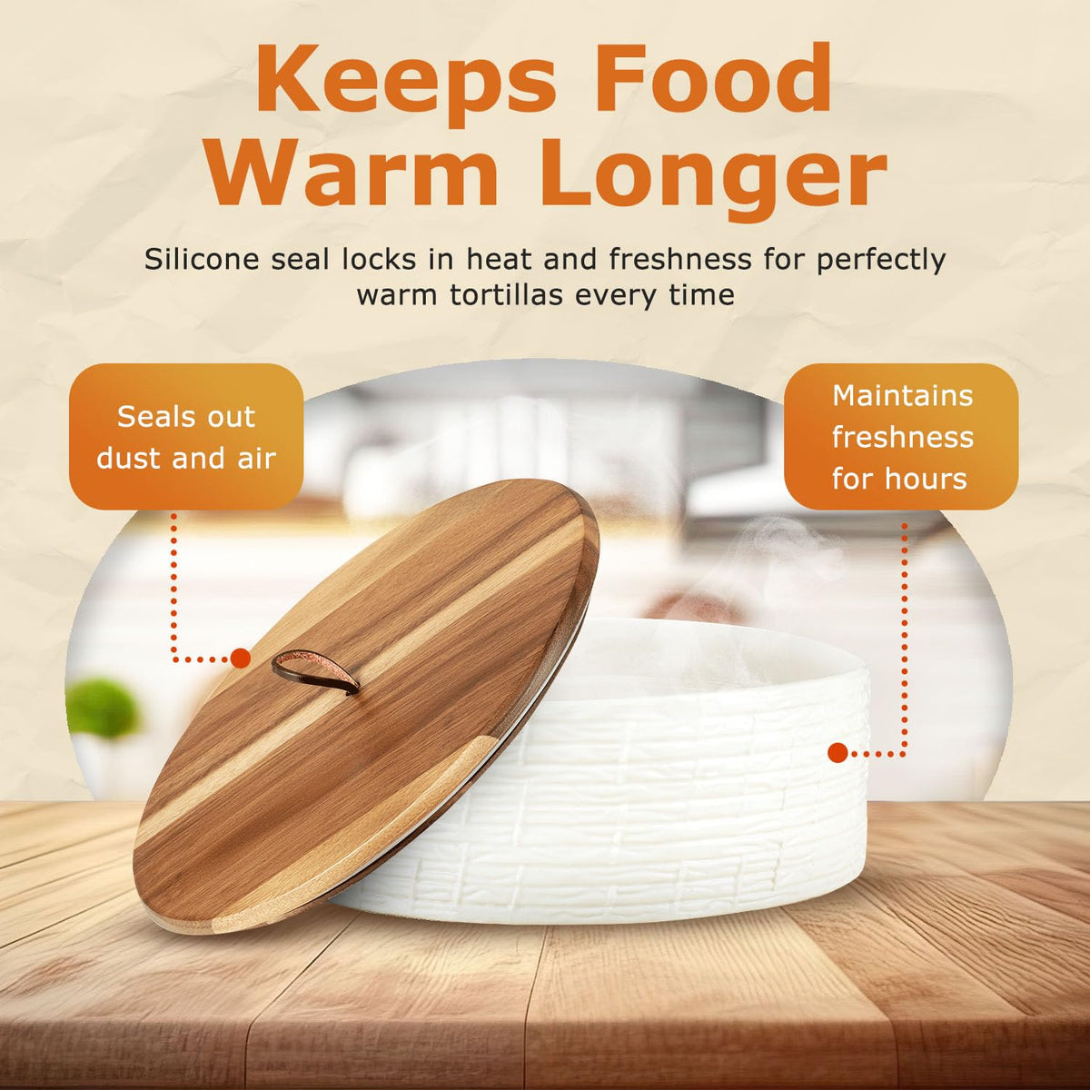SoulMex tortilla warmer with airtight lid and silicone seal for dust-free storage.