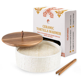 SoulMex ceramic tortilla warmer with wooden lid keeps tortillas warm and soft.
