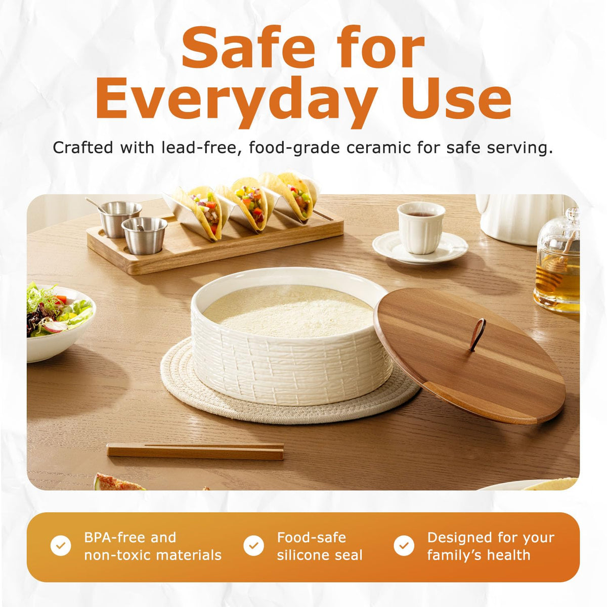 SoulMex warmer shows hygienic clip for easy, sanitary handling at the table.