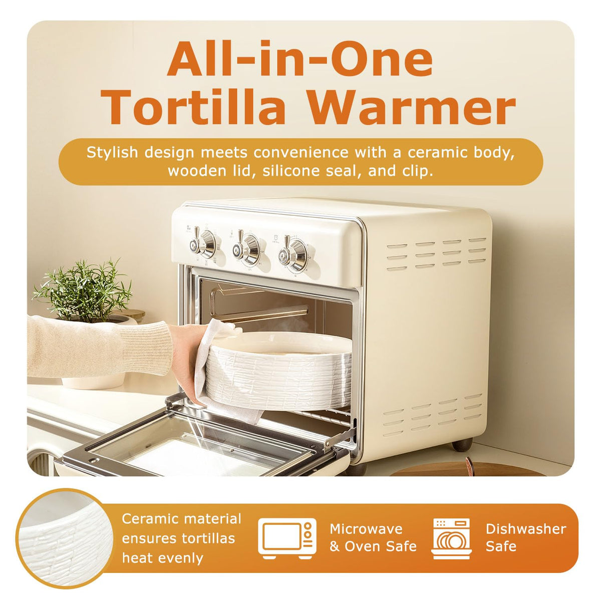 SoulMex tortilla warmer closeup in ceramic highlights heat retention for warm tortillas.
