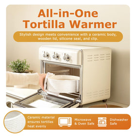 SoulMex tortilla warmer closeup in ceramic highlights heat retention for warm tortillas.