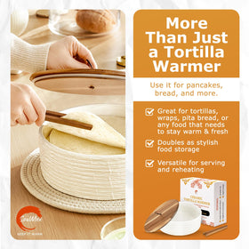 SoulMex tortilla warmer on a dining table makes serving warm.