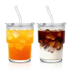 SoulTimes 13oz glass tumbler with lid and straw, ideal for on-the-go beverages.