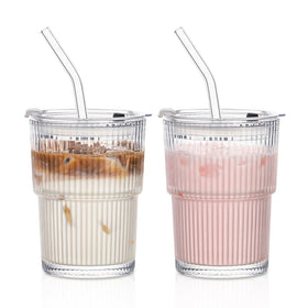 SoulTimes 13oz glass tumbler with ribbed design for stylish cold beverages.