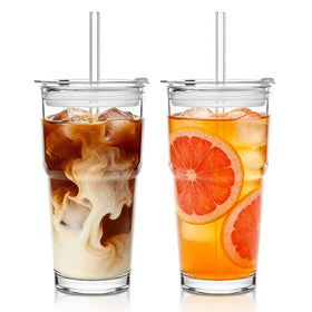 SoulTimes 20oz glass tumbler with lid for spill-resistant iced drinks