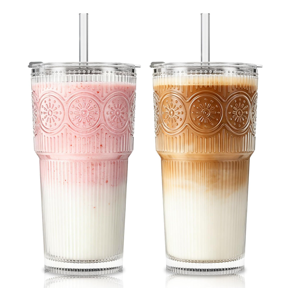 SoulTimes 20oz ribbed floral tumbler set with two cups for daily use.