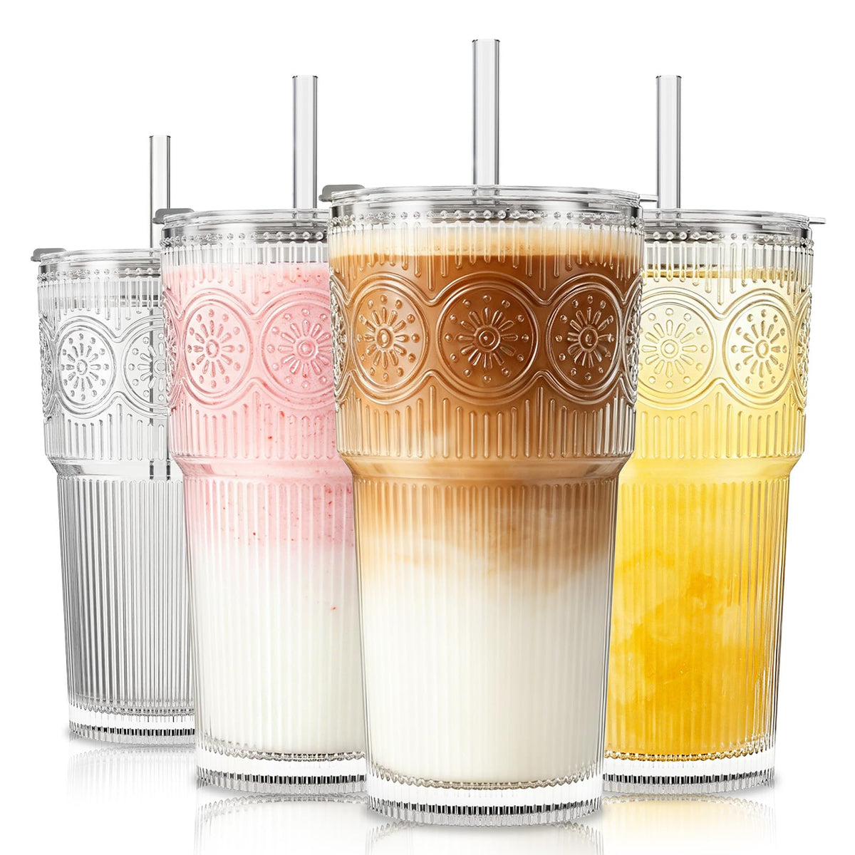 SoulTimes 20oz ribbed floral tumbler with lid and straw for everyday refreshment.