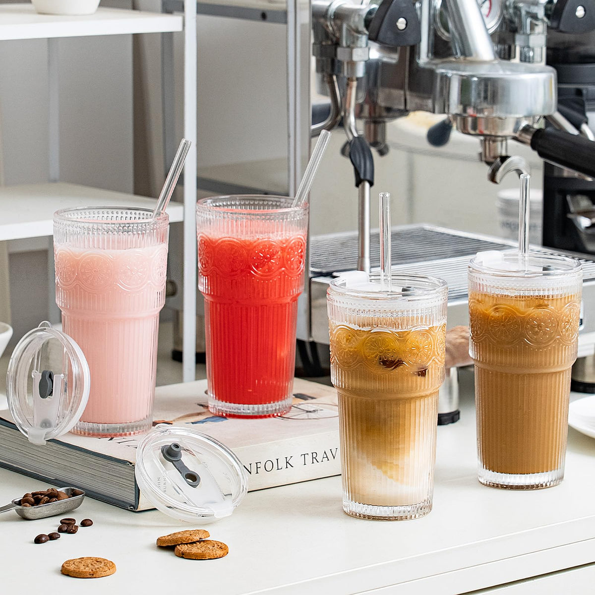 SoulTimes crystal glass tumbler with lid and straw for clean, flavor-preserving sips.