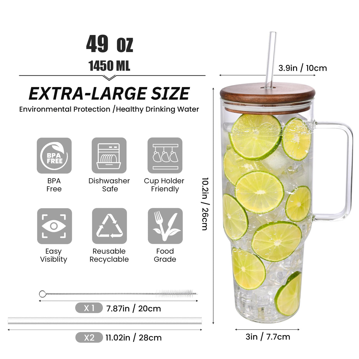 Soumeclu dual glass straws with brushes for easy cleaning.