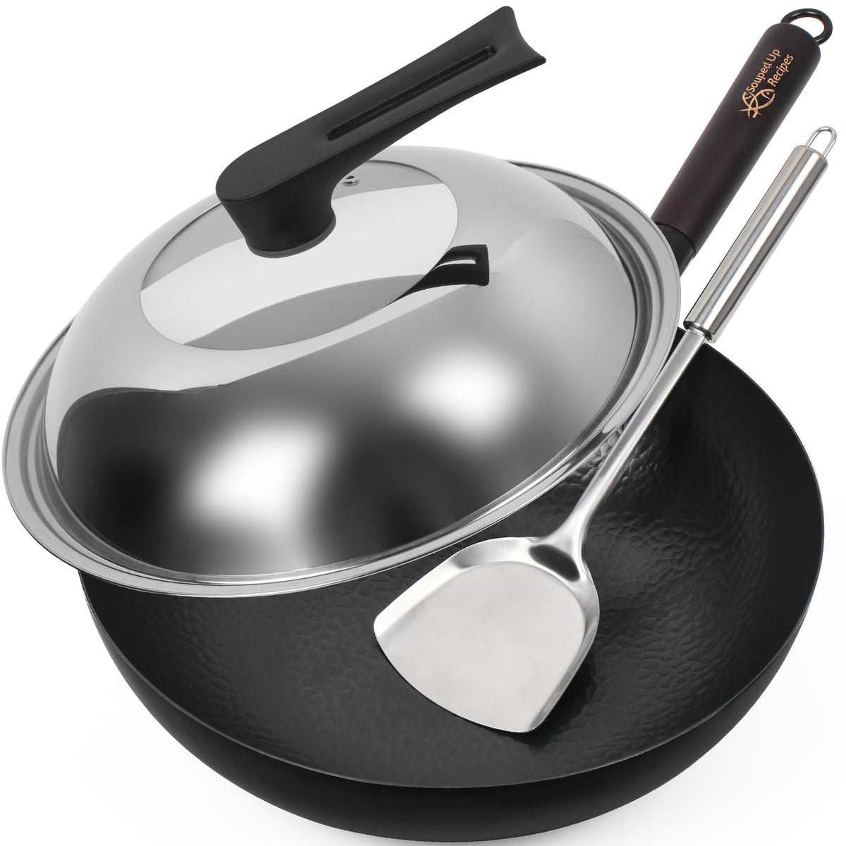Souped Up Recipes 12.5-inch wok with lid on for even heating and versatile meals.