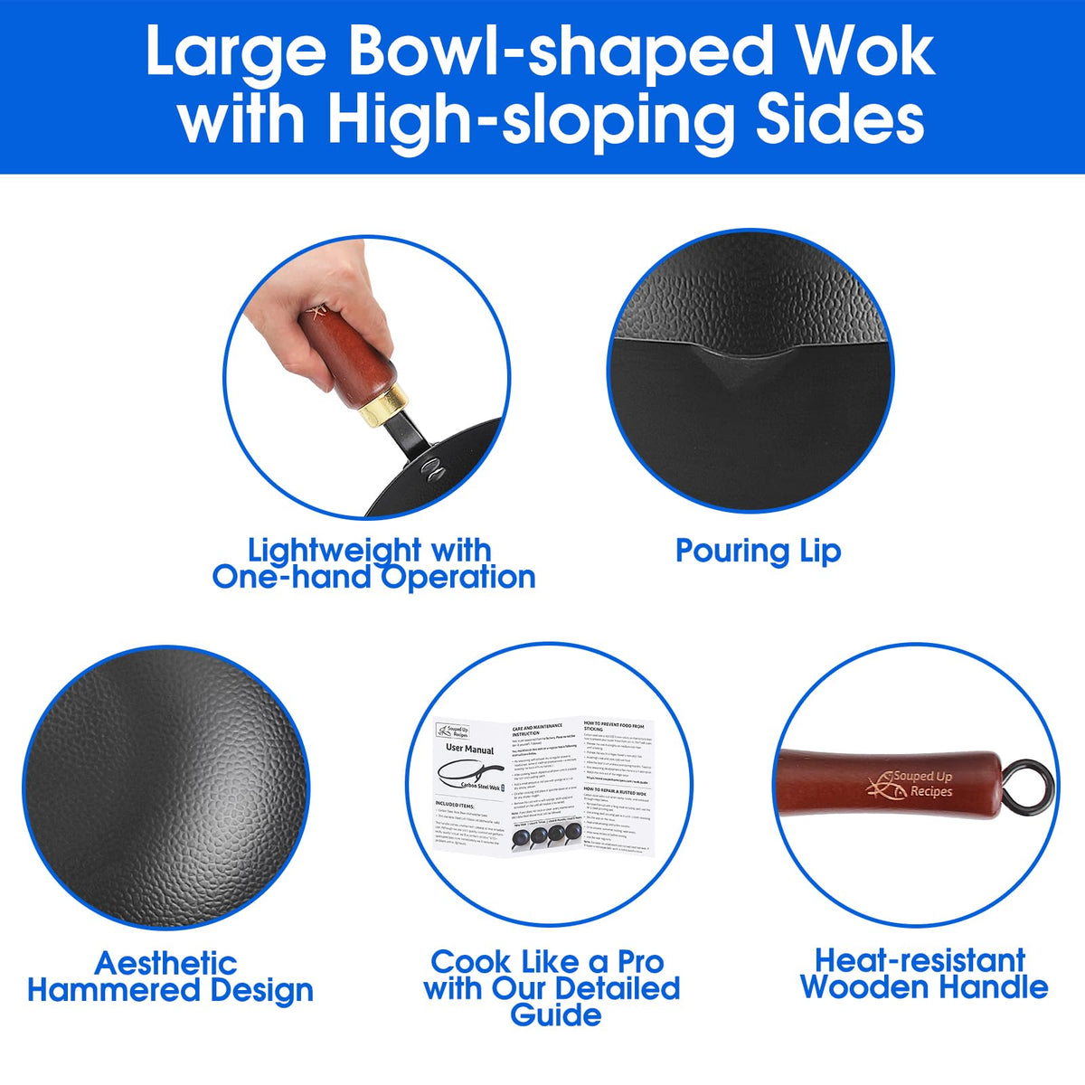Souped Up Recipes flat-bottom wok works on electric, induction, and gas stoves.