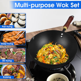 Souped Up Recipes wok with glass lid included for easy monitoring.