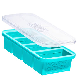 Souper Cubes 1 cup freezer tray with lid showing portioned cubes for easy meal prep.
