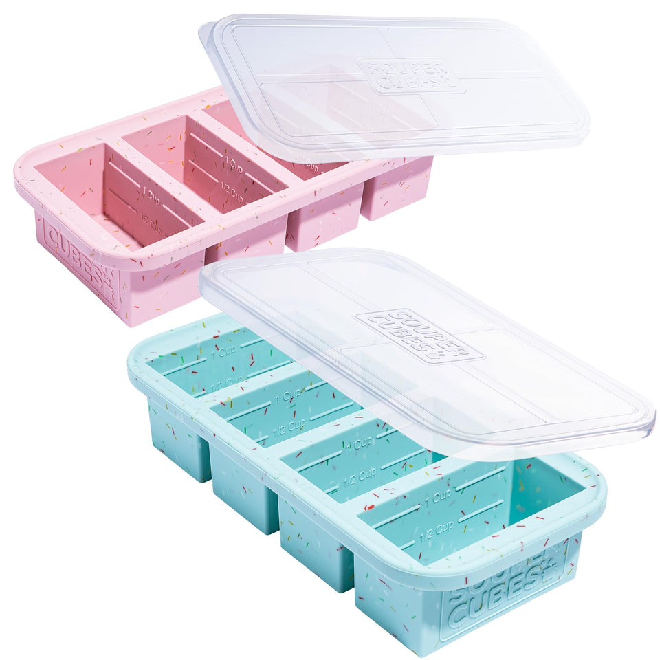 Souper Cubes 1-Cup Molds with Lids, compact 2-pack ideal for meal prep and freezing.