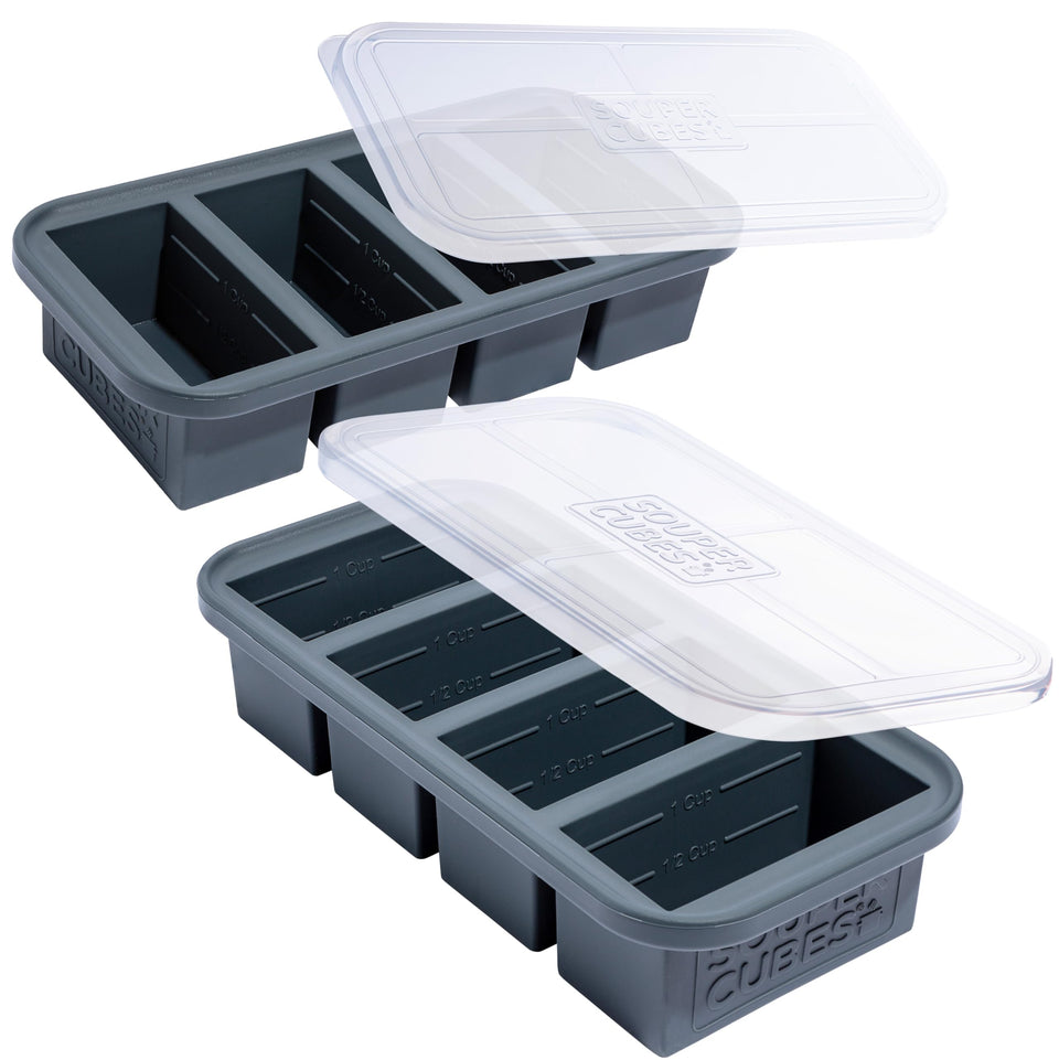 Souper Cubes 1 Cup tray with charcoal lids for easy meal prep