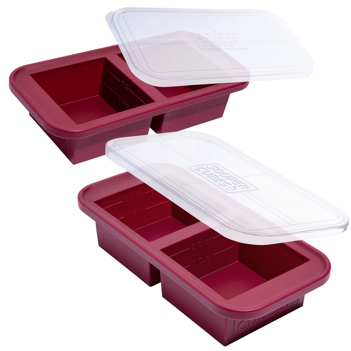 Souper Cubes 2-Cup tray with lid for easy meal prep and portion control.