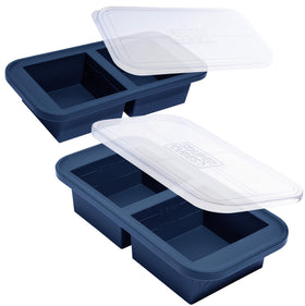 Souper Cubes 2-cup silicone freezer mold with lid in blueberry, ideal for quick meal prep.