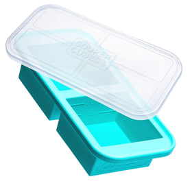 Souper Cubes 2-Cup tray with aqua lid, ideal for portioning soups and sauces.
