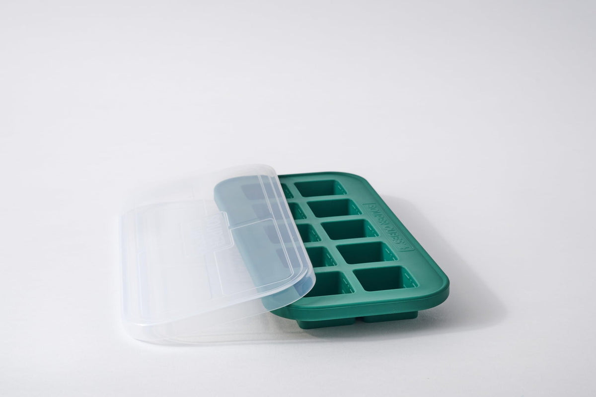 Souper Cubes 2tbsp kale-lid-on; easy portioning for meals and freezing.