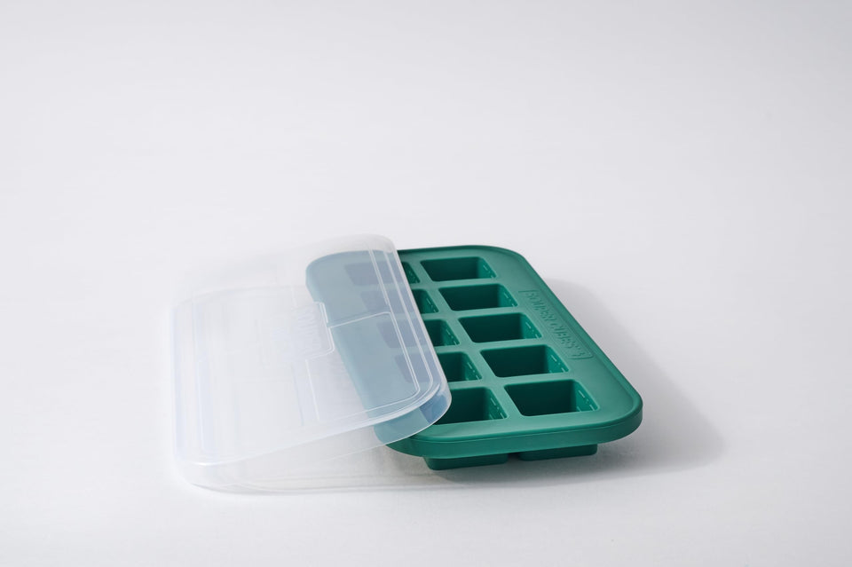 Souper Cubes 2tbsp kale-lid-on; easy portioning for meals and freezing.