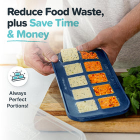 Souper Cubes herb freezer mold in blueberry, keeps chopped herbs fresh for sauces.