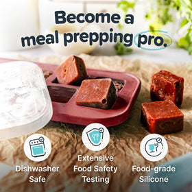 Souper Cubes cranberry silicone freezer trays keep lemon juice in ready-to-use cubes.