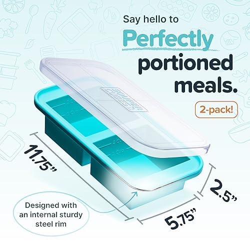Souper Cubes Aqua 2-pack lids on silicone molds ready for freezing leftovers.