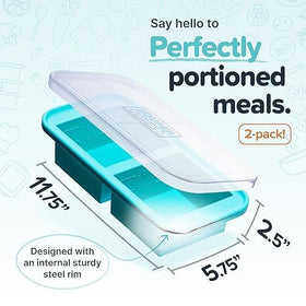 Souper Cubes Aqua 2-pack lids on silicone molds ready for freezing leftovers.