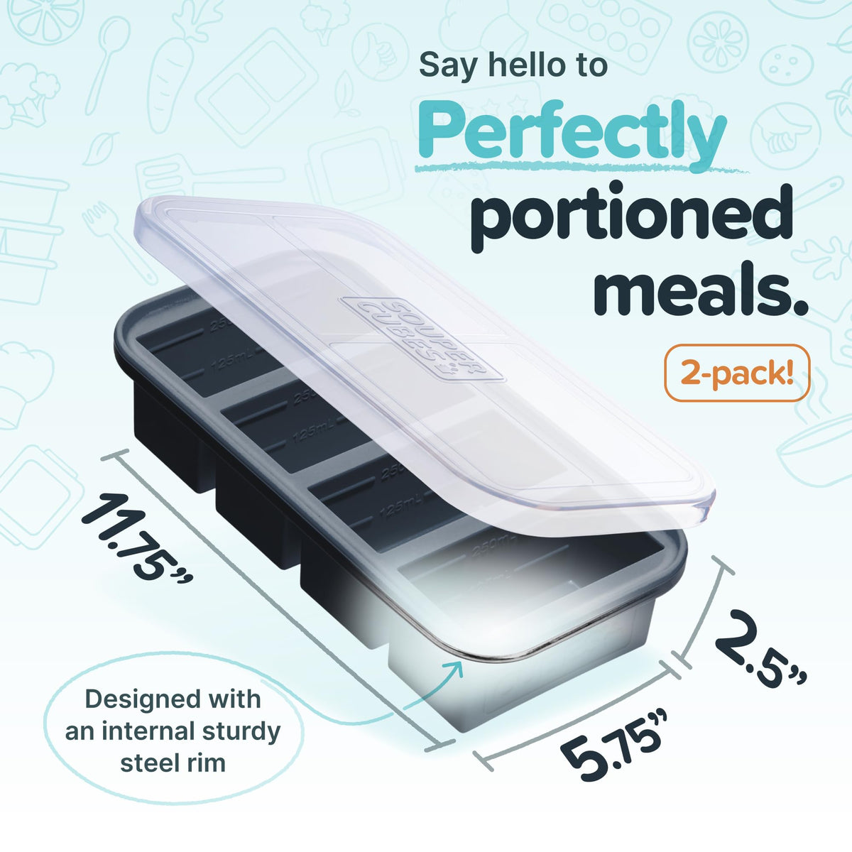 Souper Cubes charcoal 2-pack freezer trays for storing soups and sauces