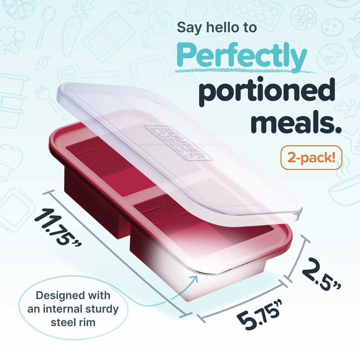 Closeup of cranberry 2-Cup freezer cubes for efficient freezing.