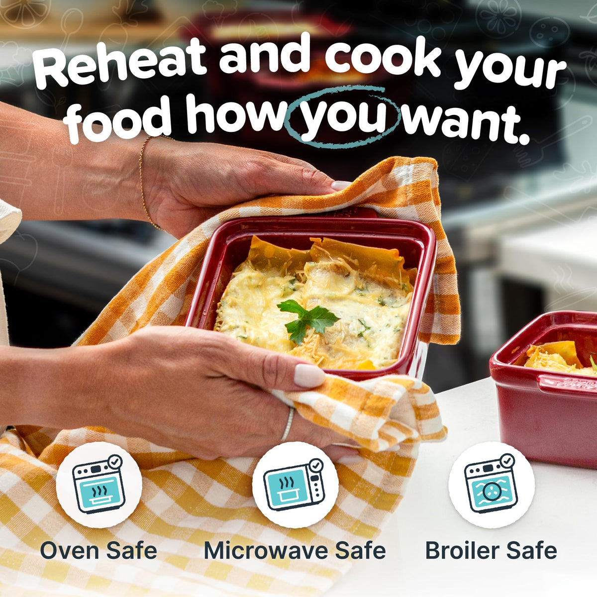 Souper Cubes cranberry mini dish shown for oven reheating portions.
