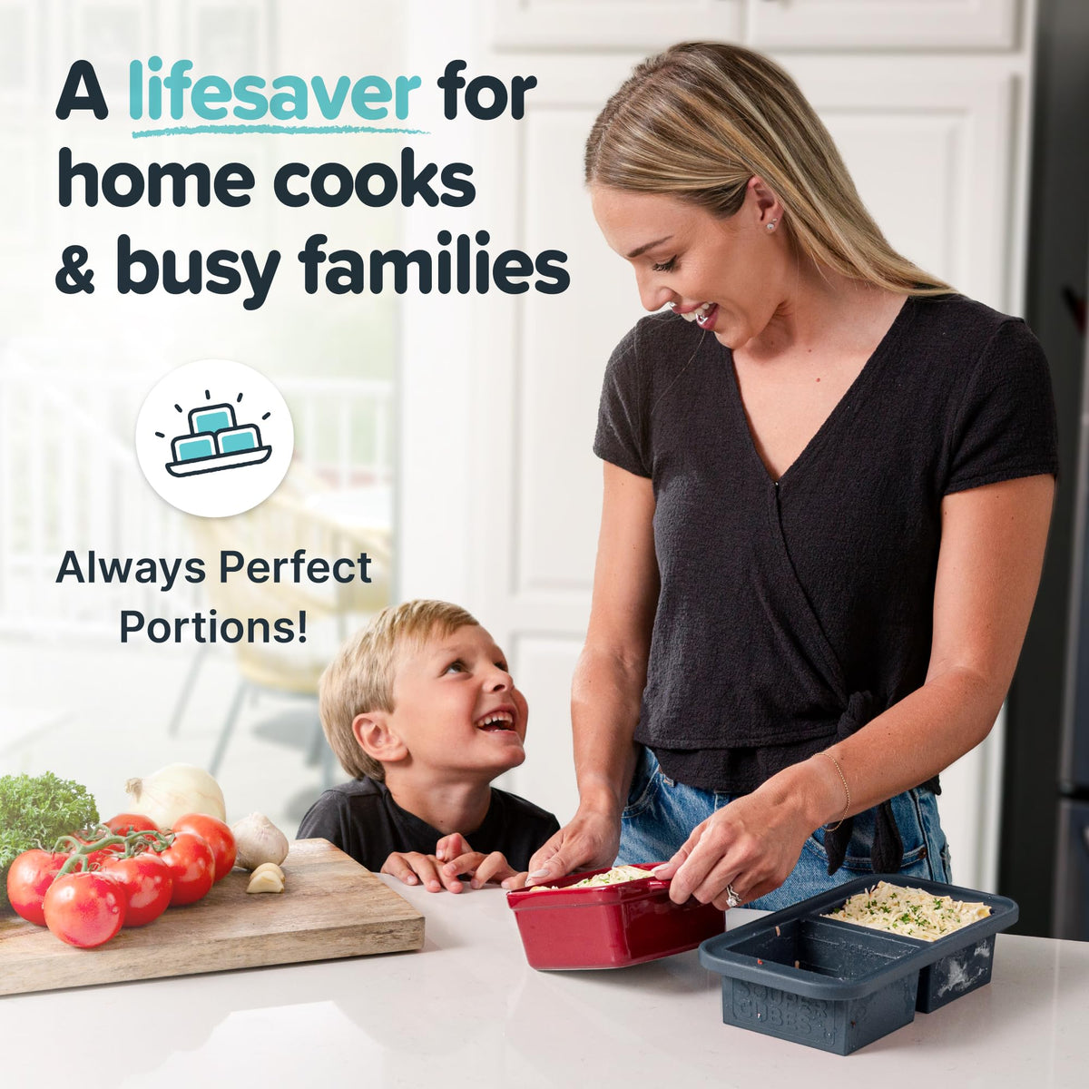Souper Cubes dishwasher-safe freezer tray for easy cleanup after prep.
