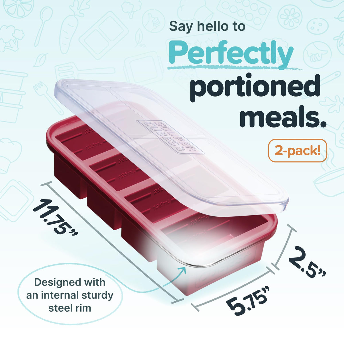 Souper Cubes freezer trays with fill lines to portion leftovers efficiently.