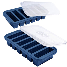 Souper Cubes half-cup freezer tray with lid for precise meal-prep portions.