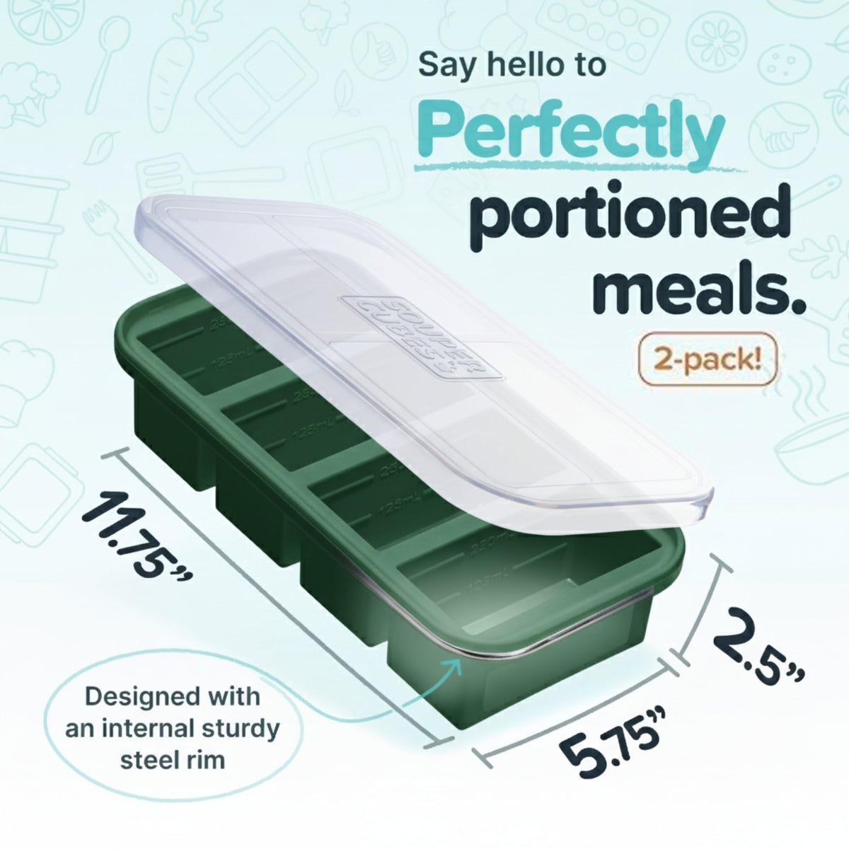 Souper Cubes Kale 1 Cup freezer tray close-up of fill lines for precise portions