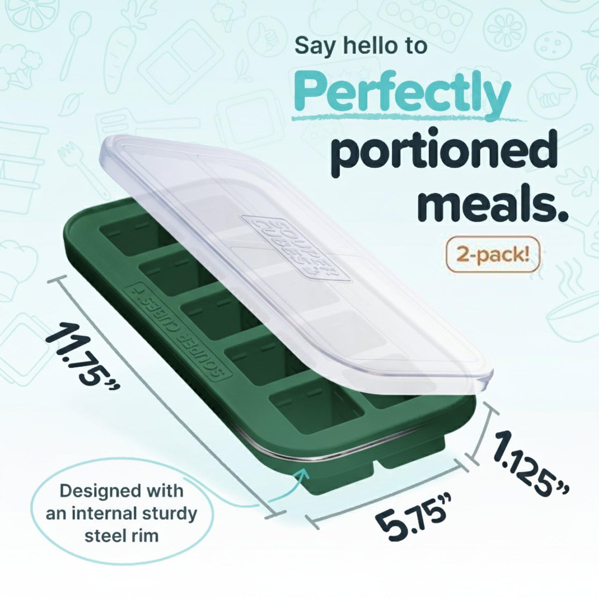 Souper Cubes Kale freezer molds show fill lines for precise portions.
