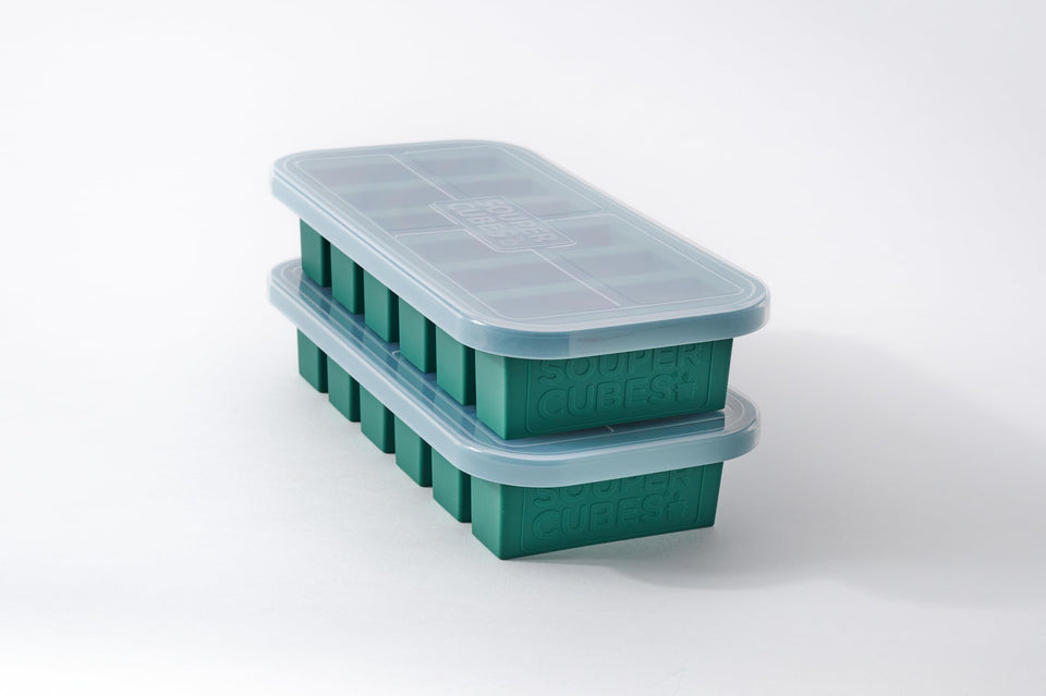 Souper Cubes Kale 1/2 cup mold with frozen portions ready for meal prep