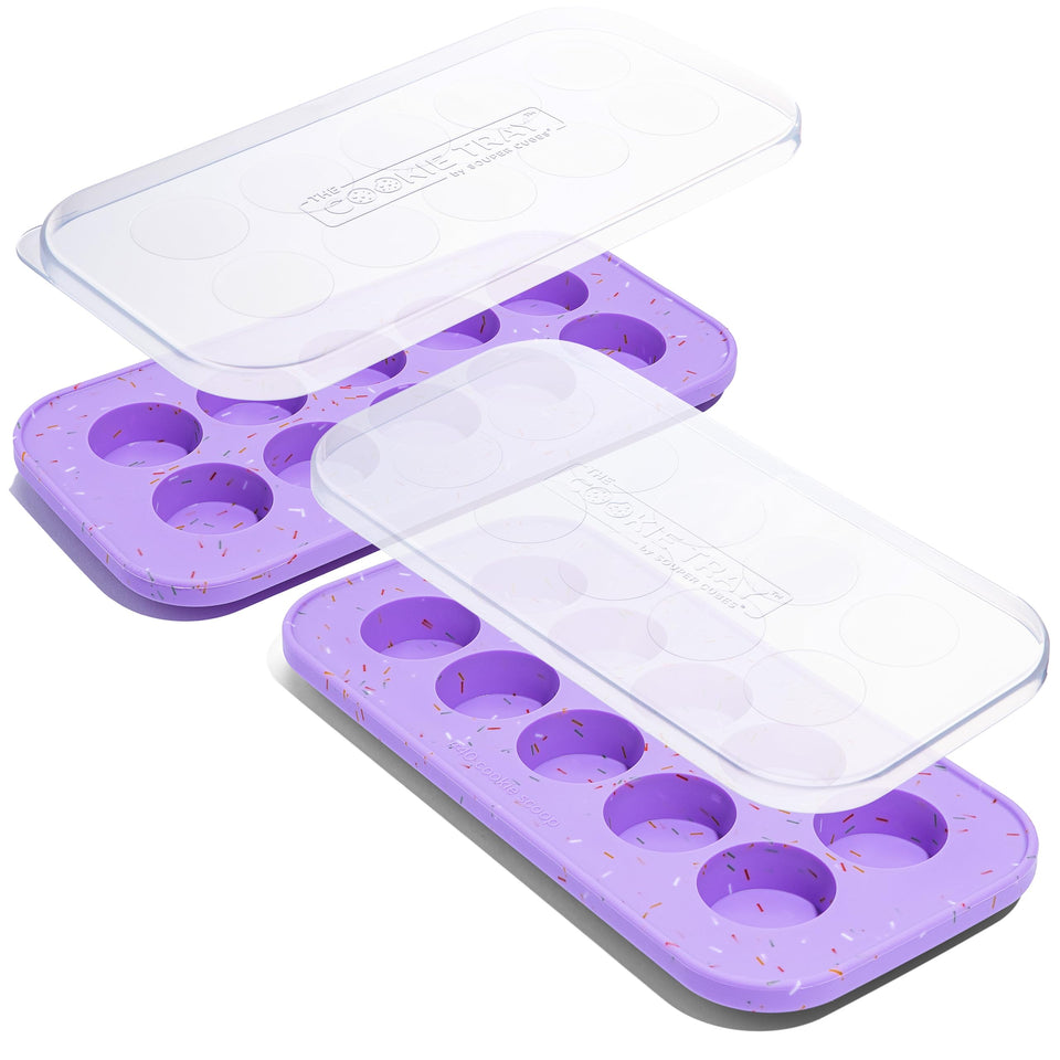 Souper Cubes lavender sprinkles tray closeup for dough prep.