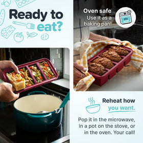Meal-prep leftovers arranged in Souper Cubes for quick future meals.