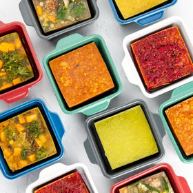 Souper Cubes nesting 5x5 dishes saving fridge space