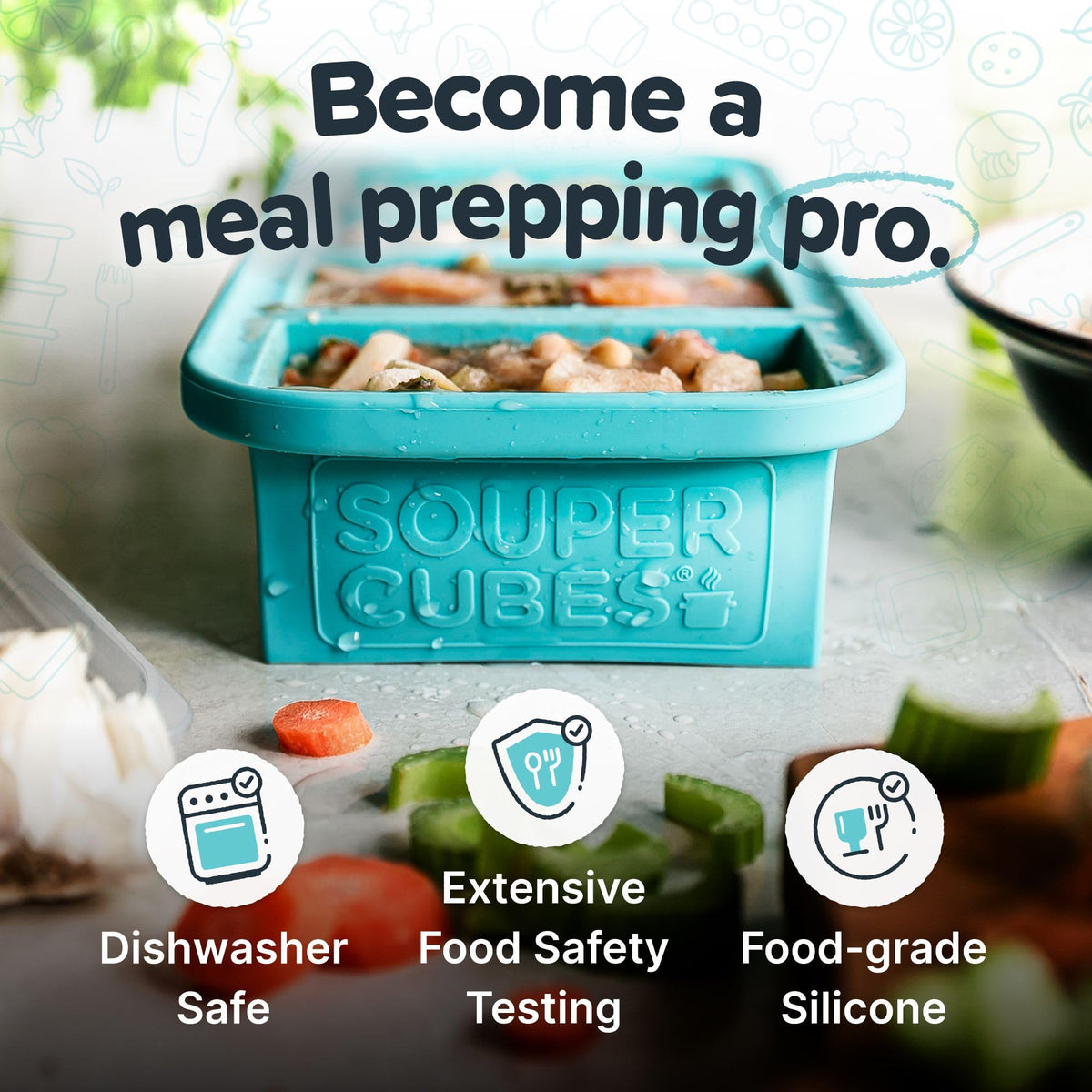 Souper Cubes oven-safe freezer tray ideal for freezing and later reheating.