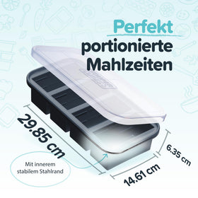 Souper Cubes tray with steel-reinforced top in charcoal maintaining shape during freezing