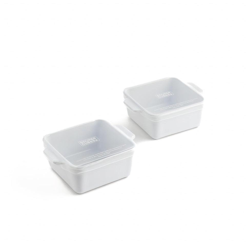 Souper Cubes stoneware 5x5 dish ready for reheating portions