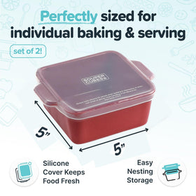 Souper Cubes 5x5 dish with silicone lid preserves moisture during reheating.